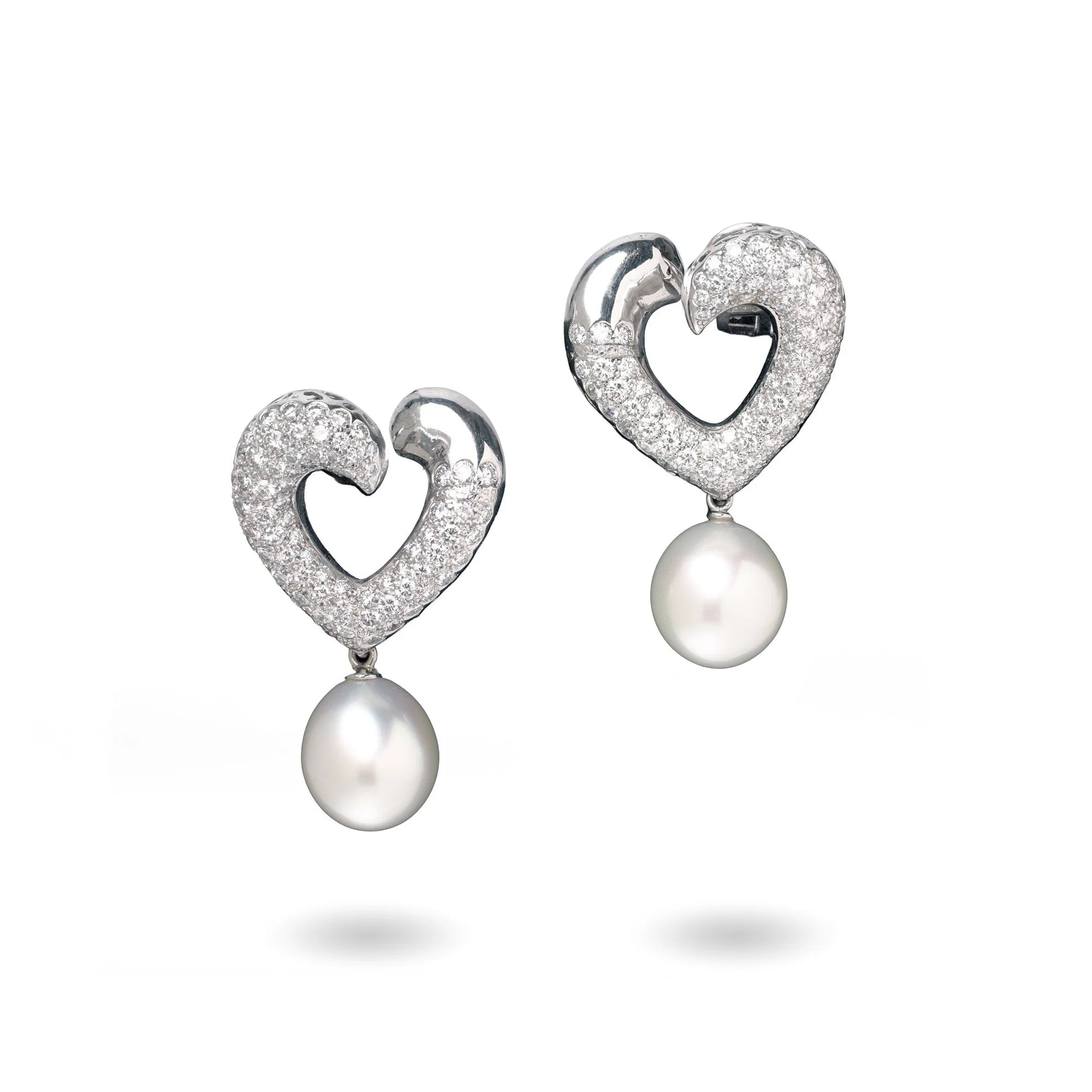 Asprey 18 Carat White Gold South Sea Pearl and Diamond Day and Night Earrings