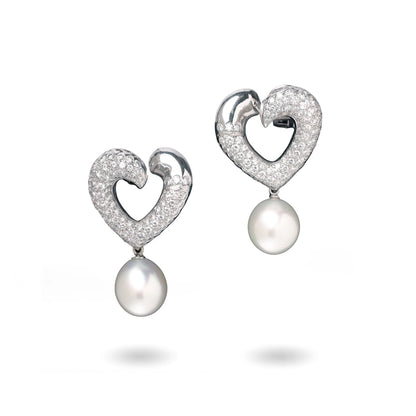 Asprey 18 Carat White Gold South Sea Pearl and Diamond Day and Night Earrings