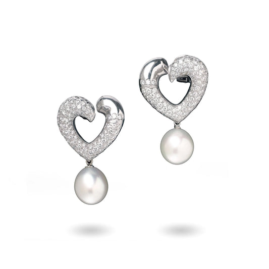 Asprey 18 Carat White Gold South Sea Pearl and Diamond Day and Night Earrings