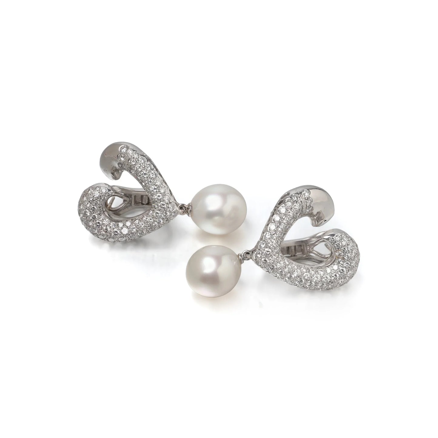 Asprey 18 Carat White Gold South Sea Pearl and Diamond Day and Night Earrings