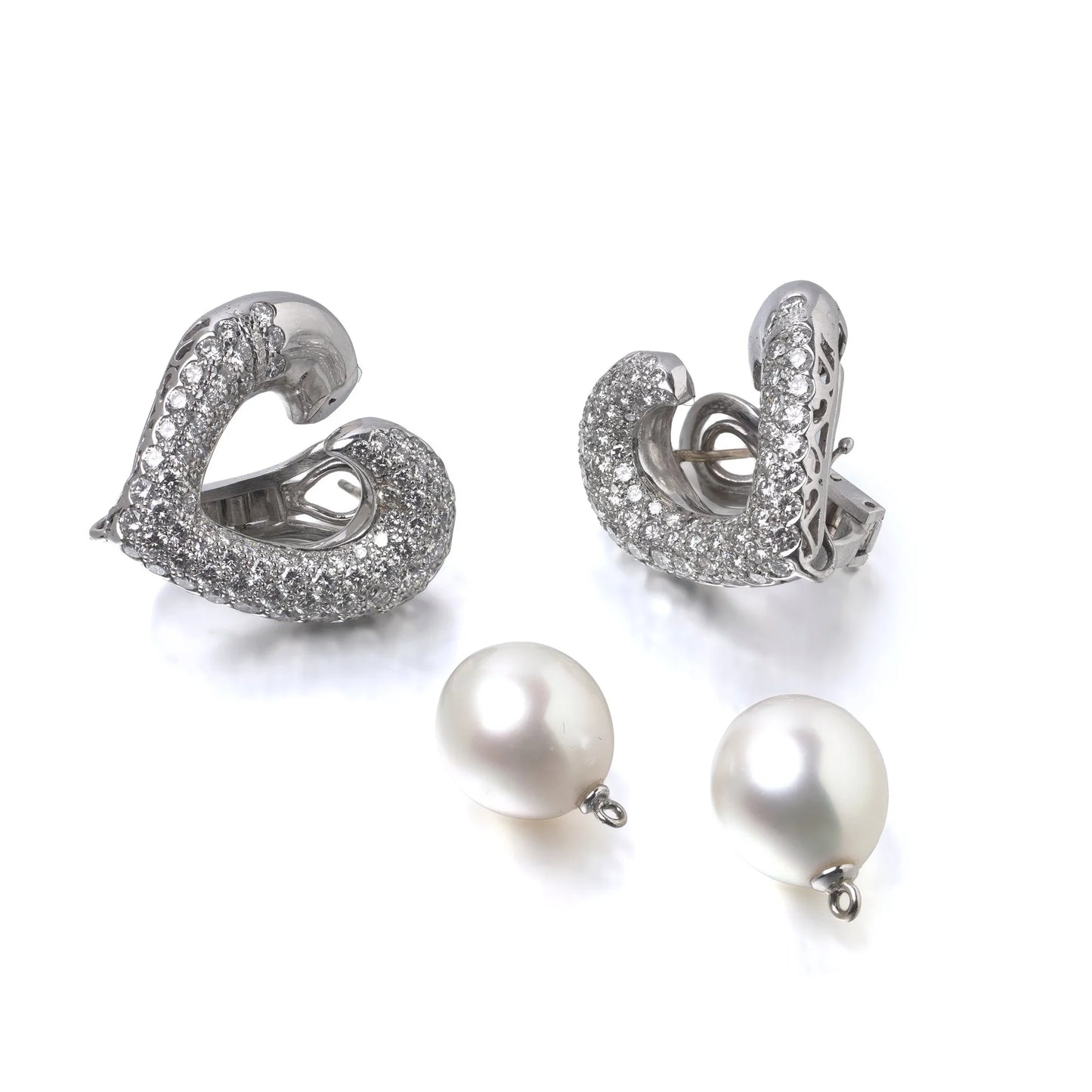 Asprey 18 Carat White Gold South Sea Pearl and Diamond Day and Night Earrings