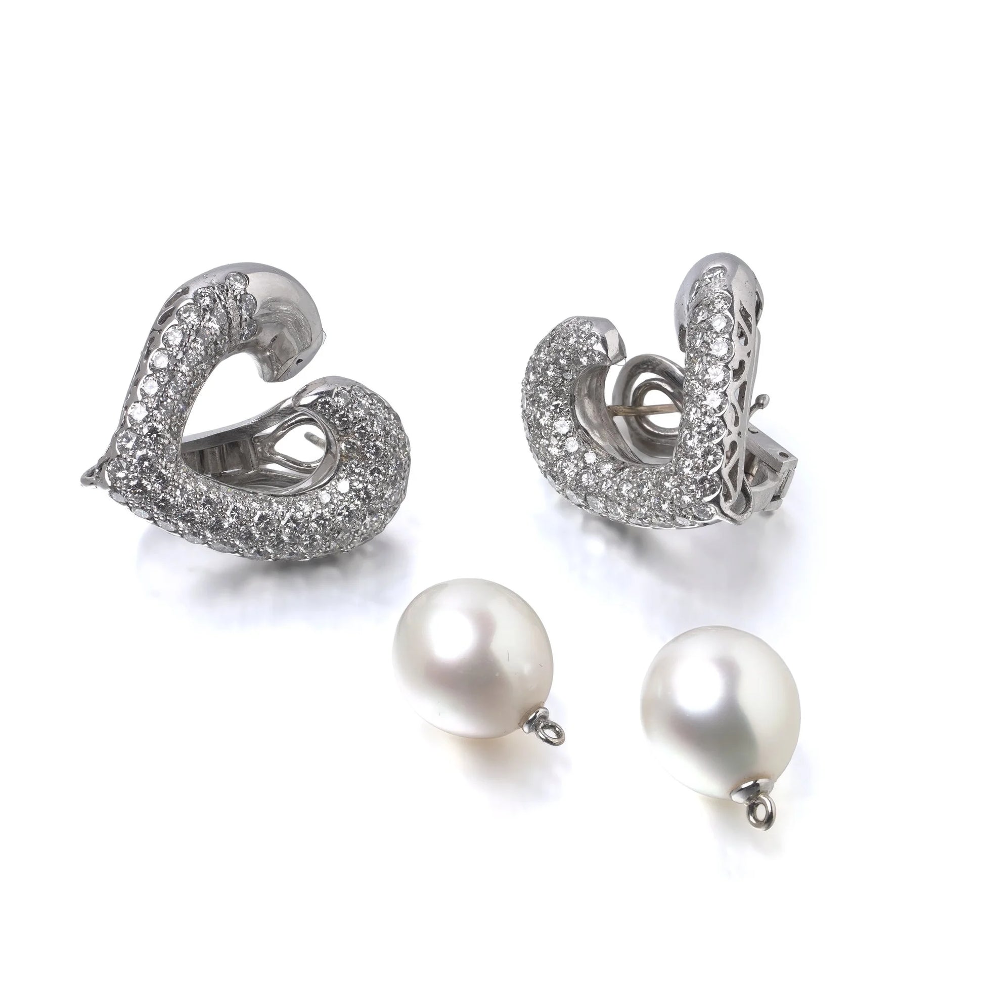 Asprey 18 Carat White Gold South Sea Pearl and Diamond Day and Night Earrings