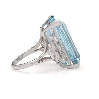 WGI Certified 23.60 Carat Aquamarine And Diamond Ring In White Gold