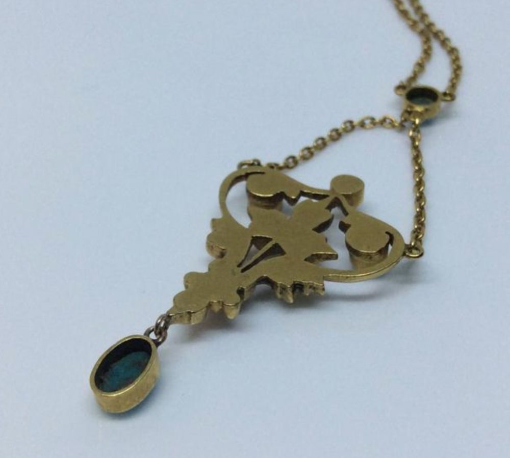 Antique Turquoise, Pearl and Gold Pendant Necklace Circa 1870