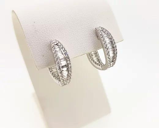 Baguette Diamond Hoop Earrings, 1.25 carat total, set in 18ct White Gold