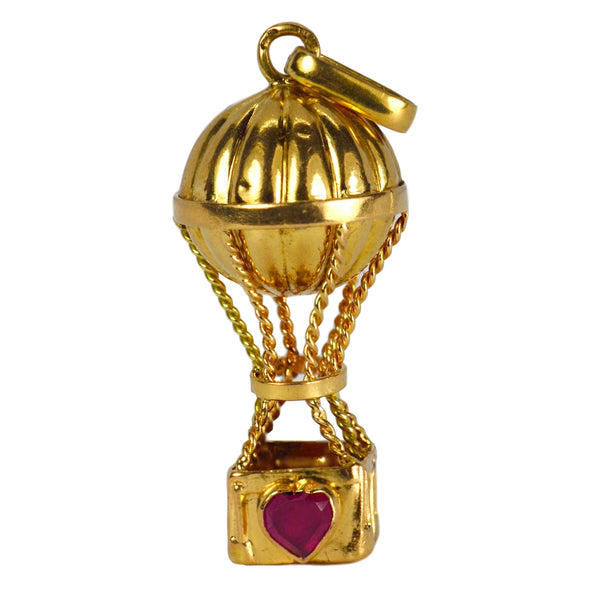 Ruby Love Heart 18ct Yellow Gold Hot Air Balloon Charm Pendant