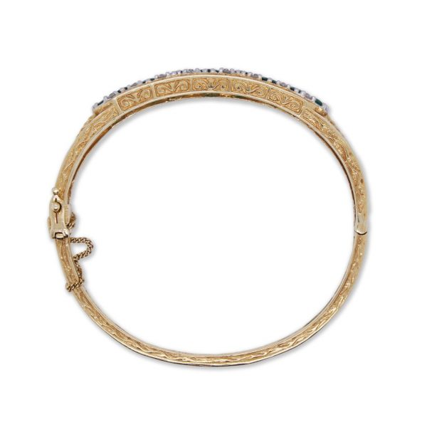 Ornate Vintage Emerald Diamond and Gold Bangle, 9.00 carats