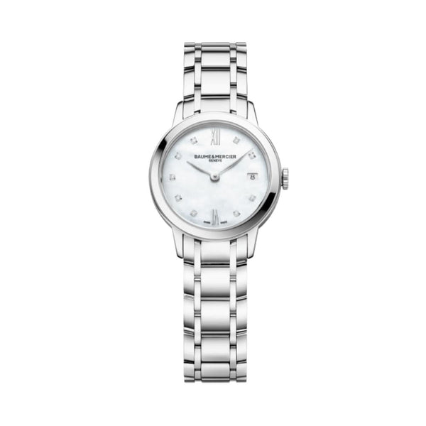 Baume et Mercier Classima Diamond-Set Ladies Quartz Watch 10490 in stainless steel with a mother of pearl dial