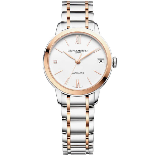 Baume et Mercier Classima Ladies Bi-Colour Watch 10457 in stainless steel and gold with a white dial
