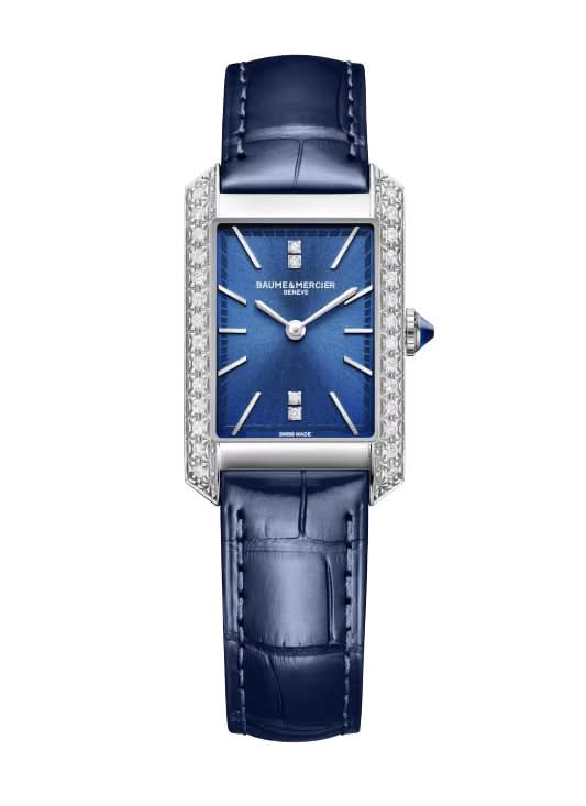 Baume et Mercier Hampton Ladies Diamond Watch 10709 in stainless steel with a blue dial and blue leather strap