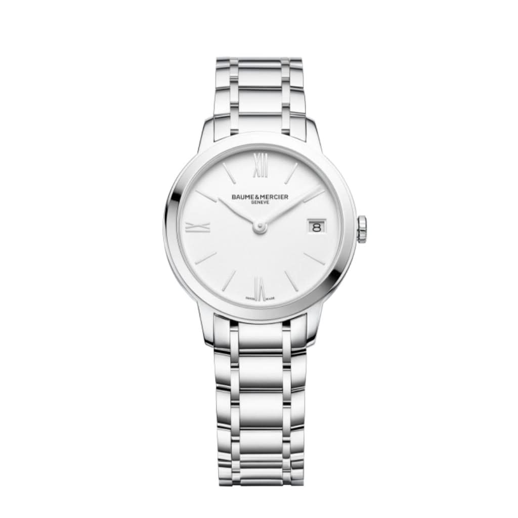 Baume et Mercier Classima Quartz Ladies Watch 10335 in stainless steel with a white dial and date window