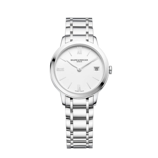 Baume et Mercier Classima Quartz Ladies Watch 10335 in stainless steel with a white dial and date window