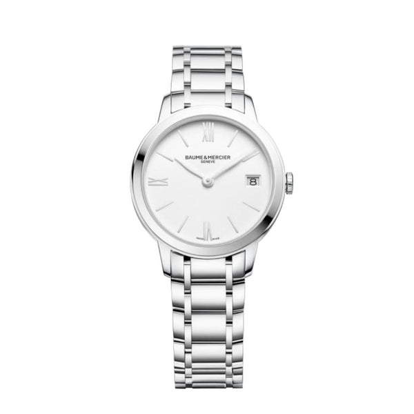 Baume et Mercier Classima Quartz Ladies Watch 10335 in stainless steel with a white dial and date window