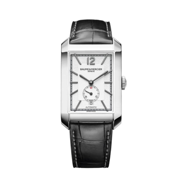 Baume et Mercier Hampton Automatic Watch 10528 in stainless steel with white dial and black leather strap