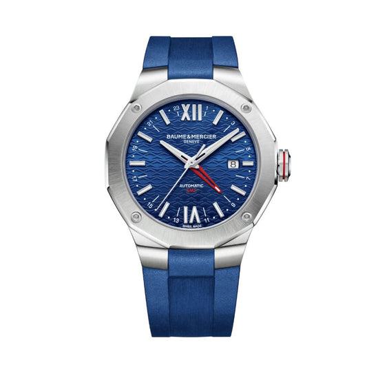 Baume et Mercier Riviera Automatic GMT Stainless Steel Watch with Blue Rubber Strap 10659