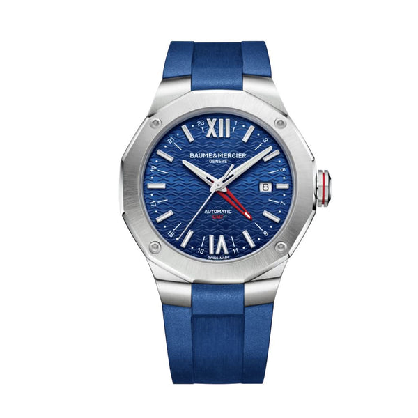 Baume et Mercier Riviera Automatic GMT Stainless Steel Watch with Blue Rubber Strap 10659