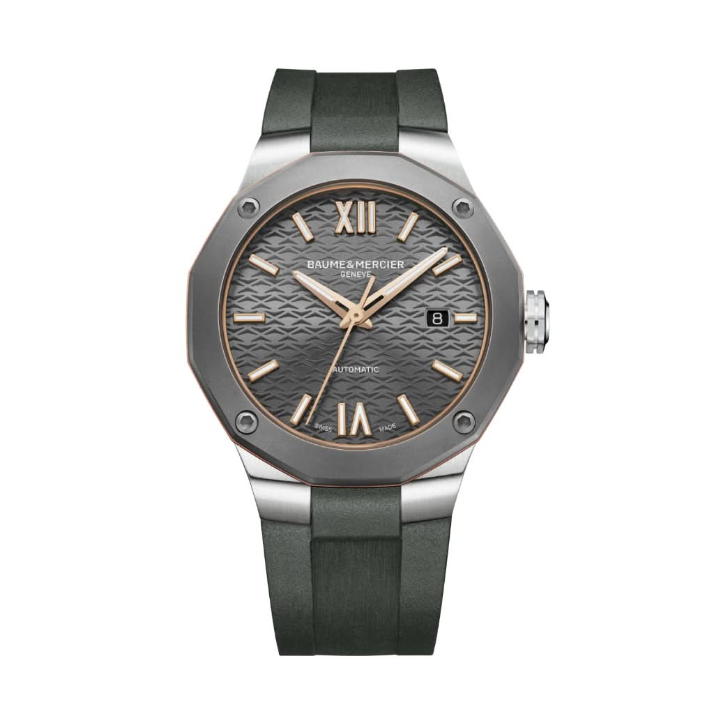 Baume et Mercier Riviera Automatic Stainless Steel and Titanium Watch with Grey Rubber Strap 10660