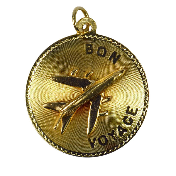 Bon Voyage Airplane 14ct Yellow Gold Charm Pendant