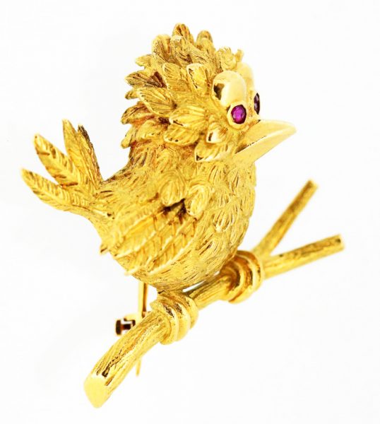 Vintage Boucheron Bird Brooch set with Rubies, 18ct Yellow Gold, c.1950's