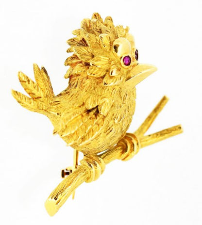 Vintage Boucheron Bird Brooch set with Rubies, 18ct Yellow Gold, c.1950's