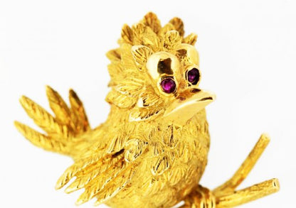 Vintage Boucheron Bird Brooch set with Rubies, 18ct Yellow Gold, c.1950's