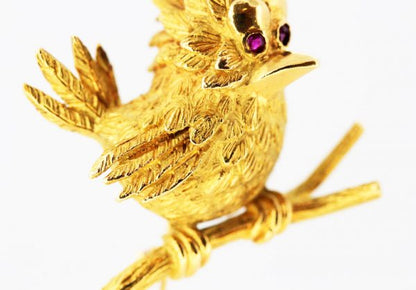 Vintage Boucheron Bird Brooch set with Rubies, 18ct Yellow Gold, c.1950's