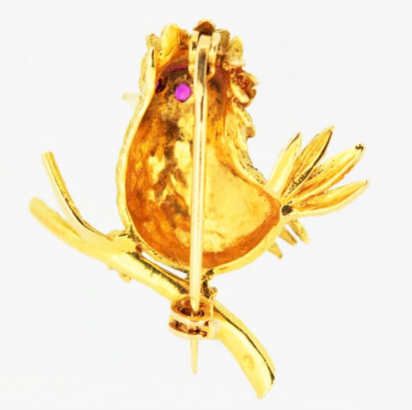 Vintage Boucheron Bird Brooch set with Rubies, 18ct Yellow Gold, c.1950's