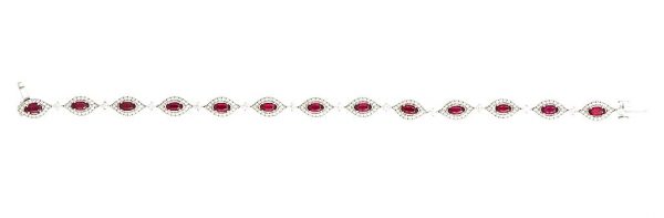 Oval cut Ruby and Diamond Cluster Bracelet, 3.92 carats, 18ct White Gold