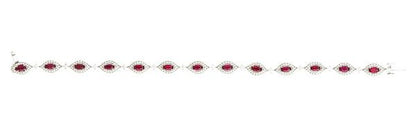 Oval cut Ruby and Diamond Cluster Bracelet, 3.92 carats, 18ct White Gold