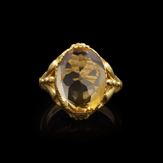 Chinese 23kt Yellow Gold Ring with Citrine
