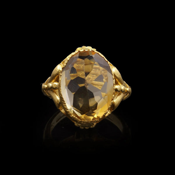 Chinese 23kt Yellow Gold Ring with Citrine