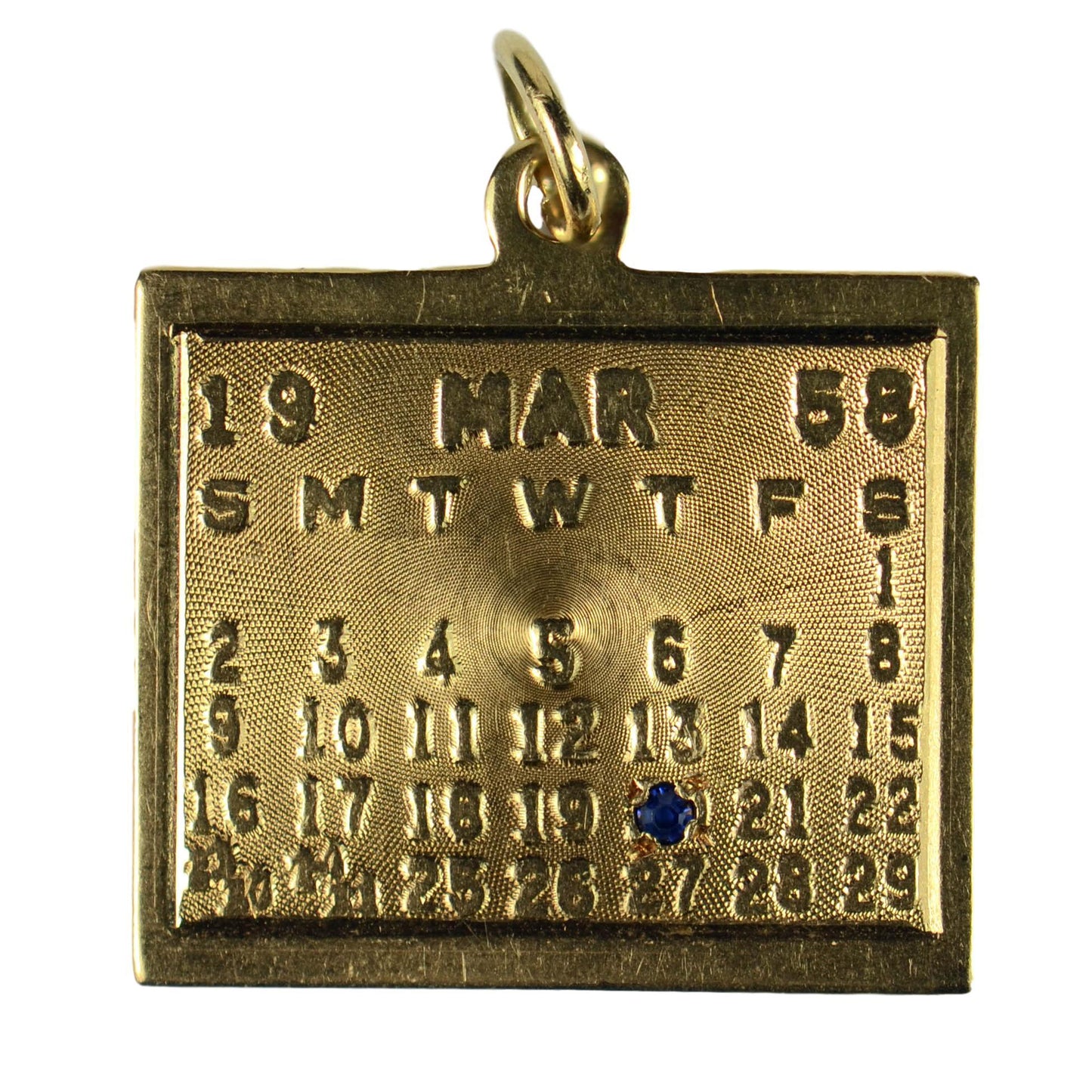 Vintage Sapphire and Gold Calendar Date Charm Pendant
