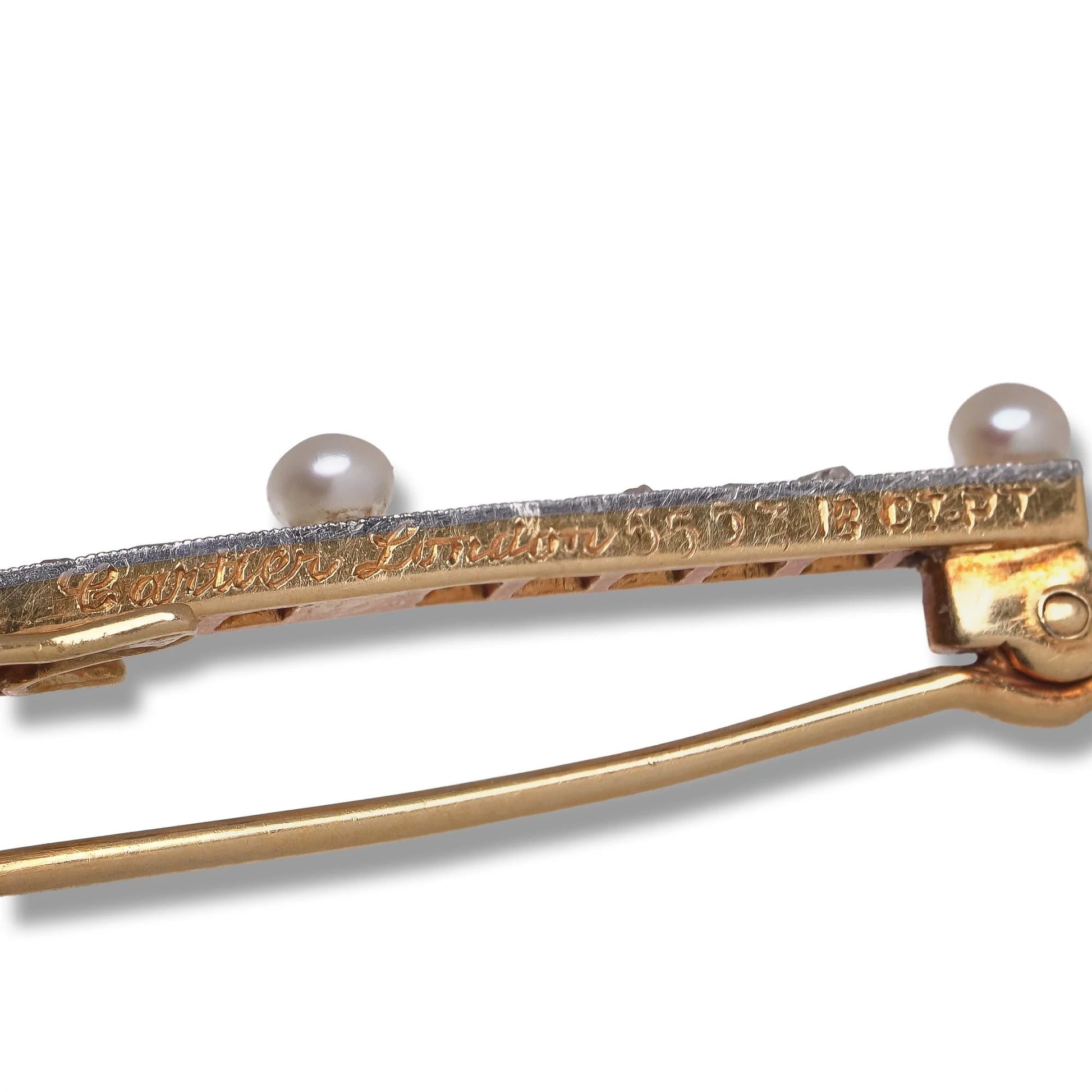 Cartier London Art Deco Natural Pearl and Diamond Brooch, Circa 1920s