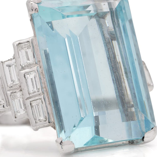 WGI Certified 23.60 Carat Aquamarine And Diamond Ring In White Gold
