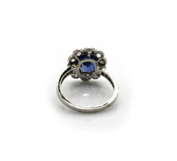 Vintage Art Deco Ceylon Sapphire, Diamond and Platinum Cluster Ring, Circa 1930