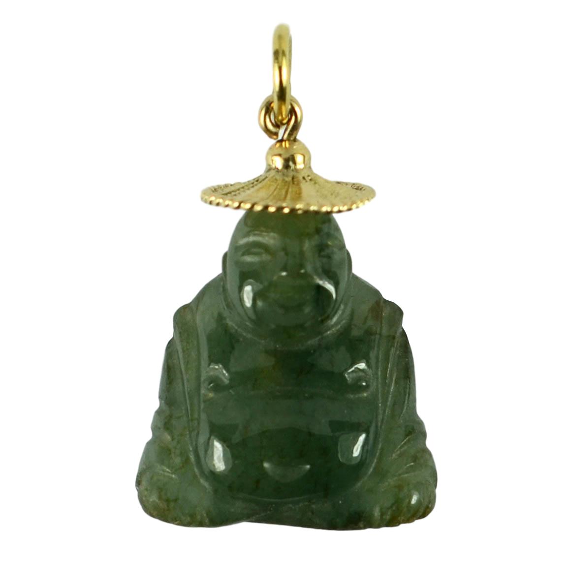 Green Jadeite Jade Buddha 18ct Gold Charm Pendant