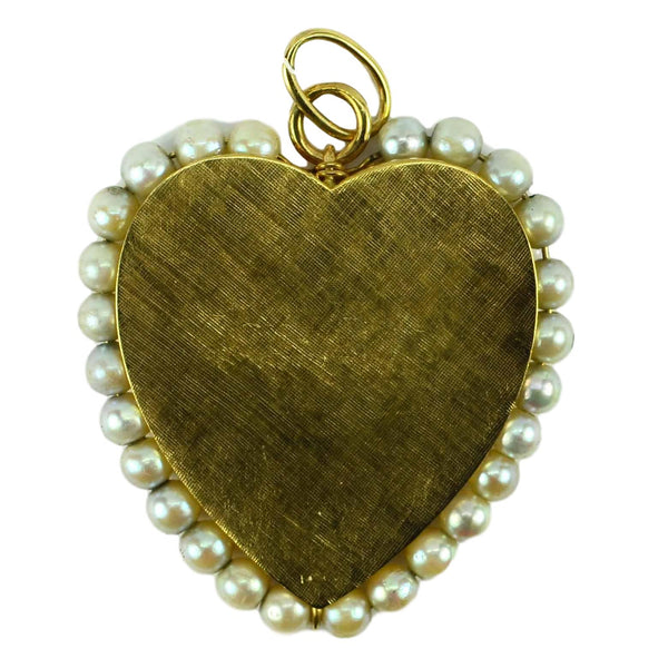Vintage 14ct Yellow Gold and Pearl Large Heart Charm Pendant