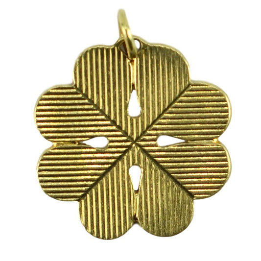 Four Leaf Clover Shamrock 18ct Yellow Gold Engraved Charm Pendant