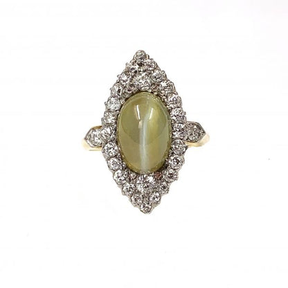 Antique Cats Eye Chrsyoberyl and diamond Cluster ring, Circa 1900, Victorian