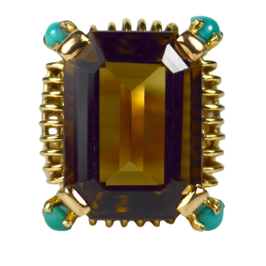 French Large 17.00ct Citrine, Turquoise and 18ct Gold Cocktail Ring