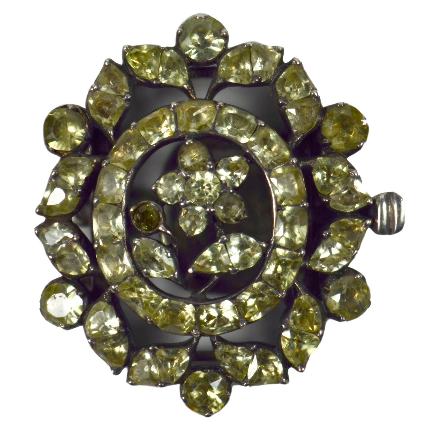 18thC Antique Portuguese Silver Chrysoberyl Floral Clasp, Circa 1750