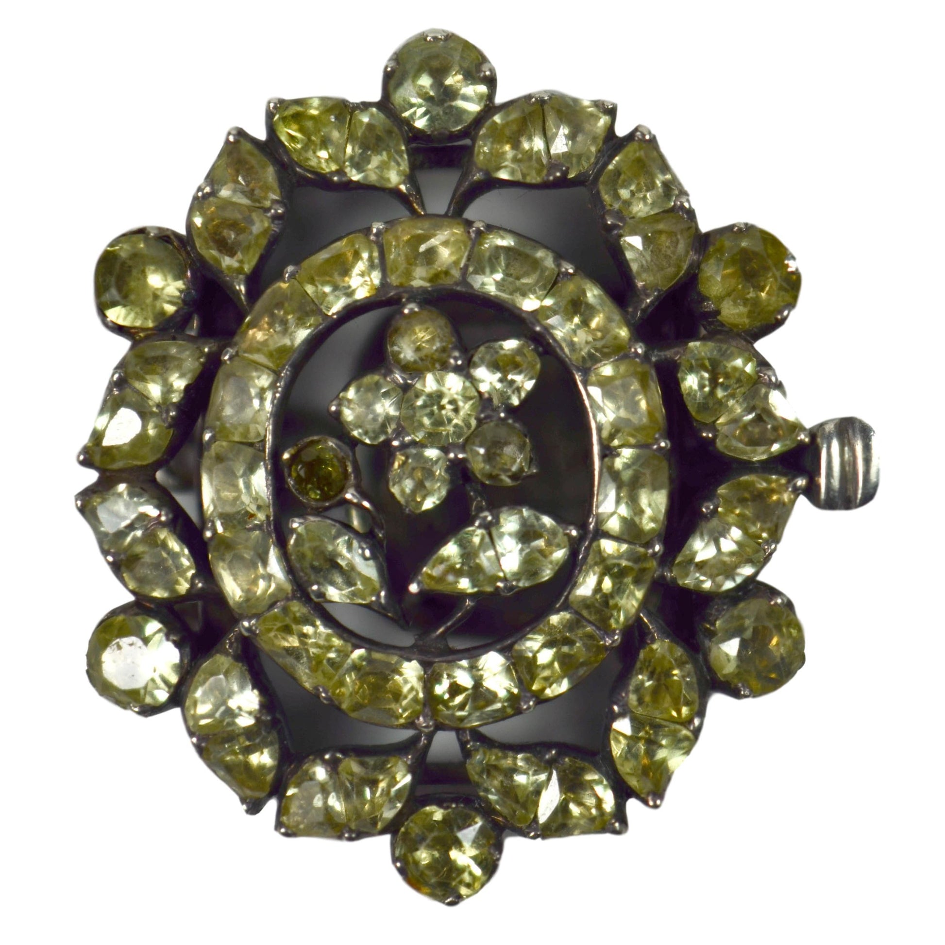 18thC Antique Portuguese Silver Chrysoberyl Floral Clasp, Circa 1750