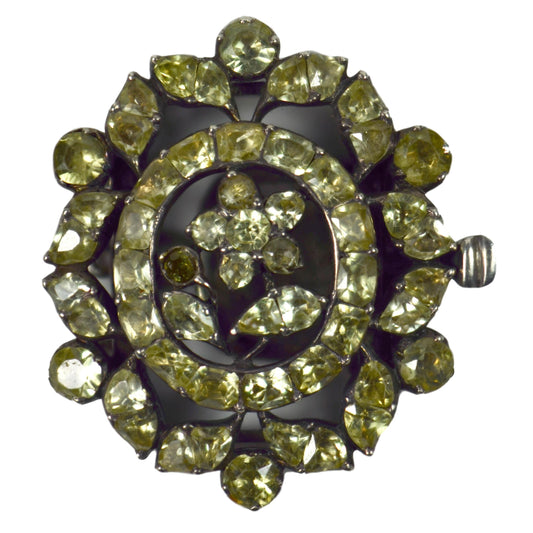 18thC Antique Portuguese Silver Chrysoberyl Floral Clasp, Circa 1750