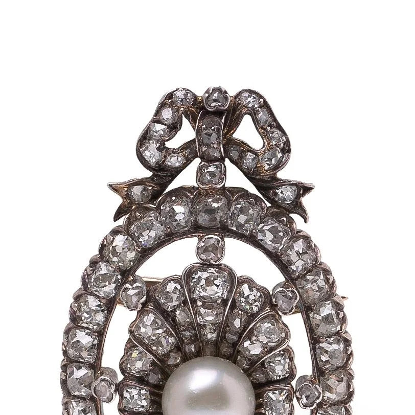 Victorian 15 Carat Gold And Silver Diamond And Pearl Pendant