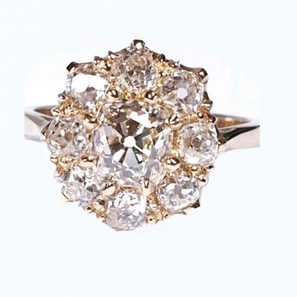 Antique old cut diamond cluster engagement ring