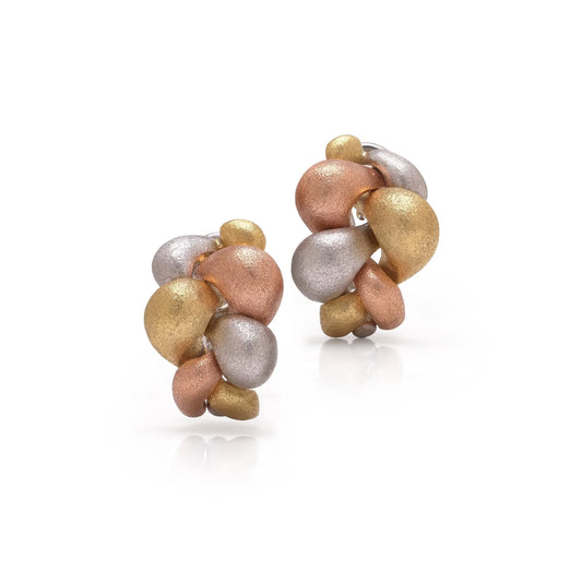 A pair of textured yellow, rose and white gold pebble design earrings