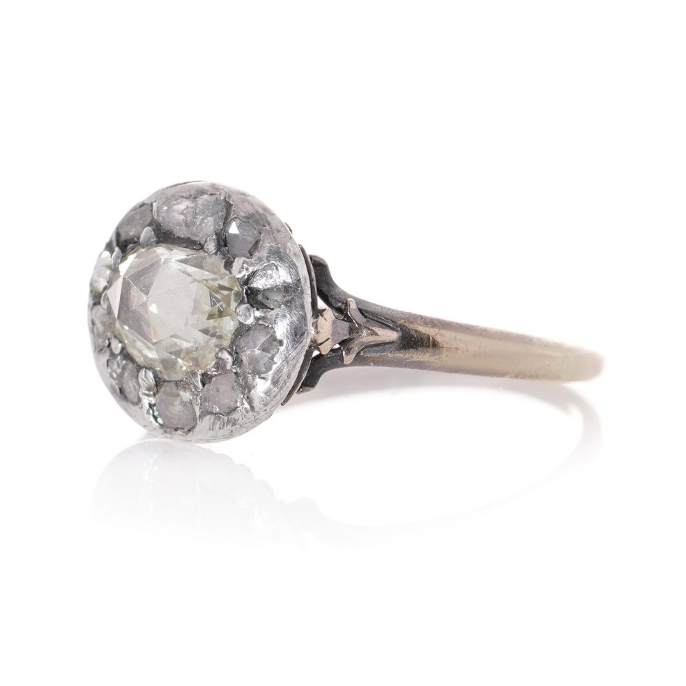 Georgian diamond cluster ring in 18 carat gold and silver.