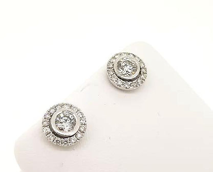 Collet set 1.47cts Diamond Halo Cluster Stud Earrings, 18ct White Gold