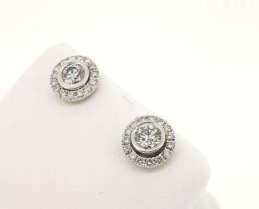 Collet set 1.47cts Diamond Halo Cluster Stud Earrings, 18ct White Gold