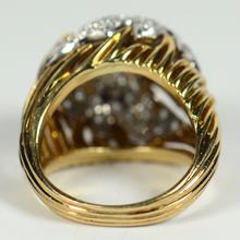 Vintage 1950s Diamond and 18ct Yellow Gold Leaf Design Bombe Ring